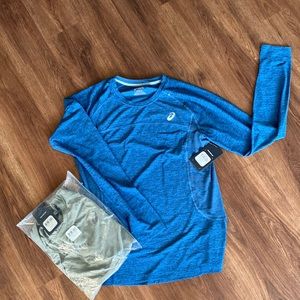 Pair of ASICS new with tags long sleeved crew dri fit shirts